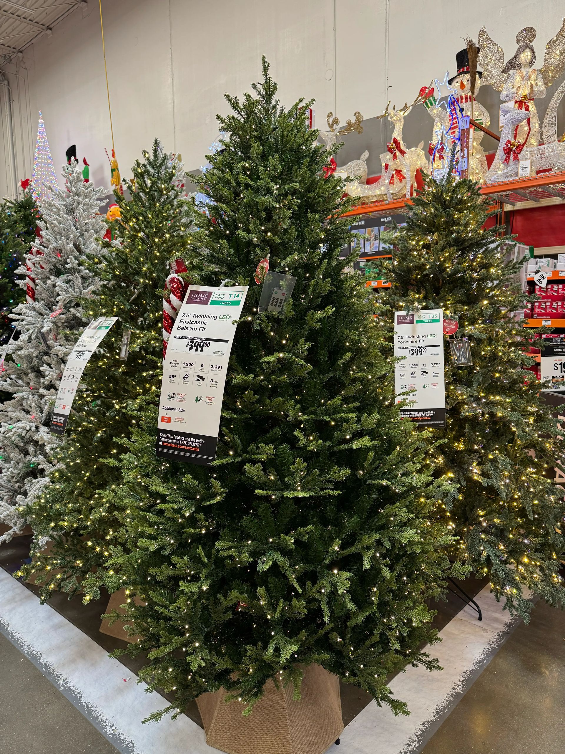 Dense fir-style tree with mixed PVC/PE needles, full shape with minimal gaps, warm white micro LEDs throughout