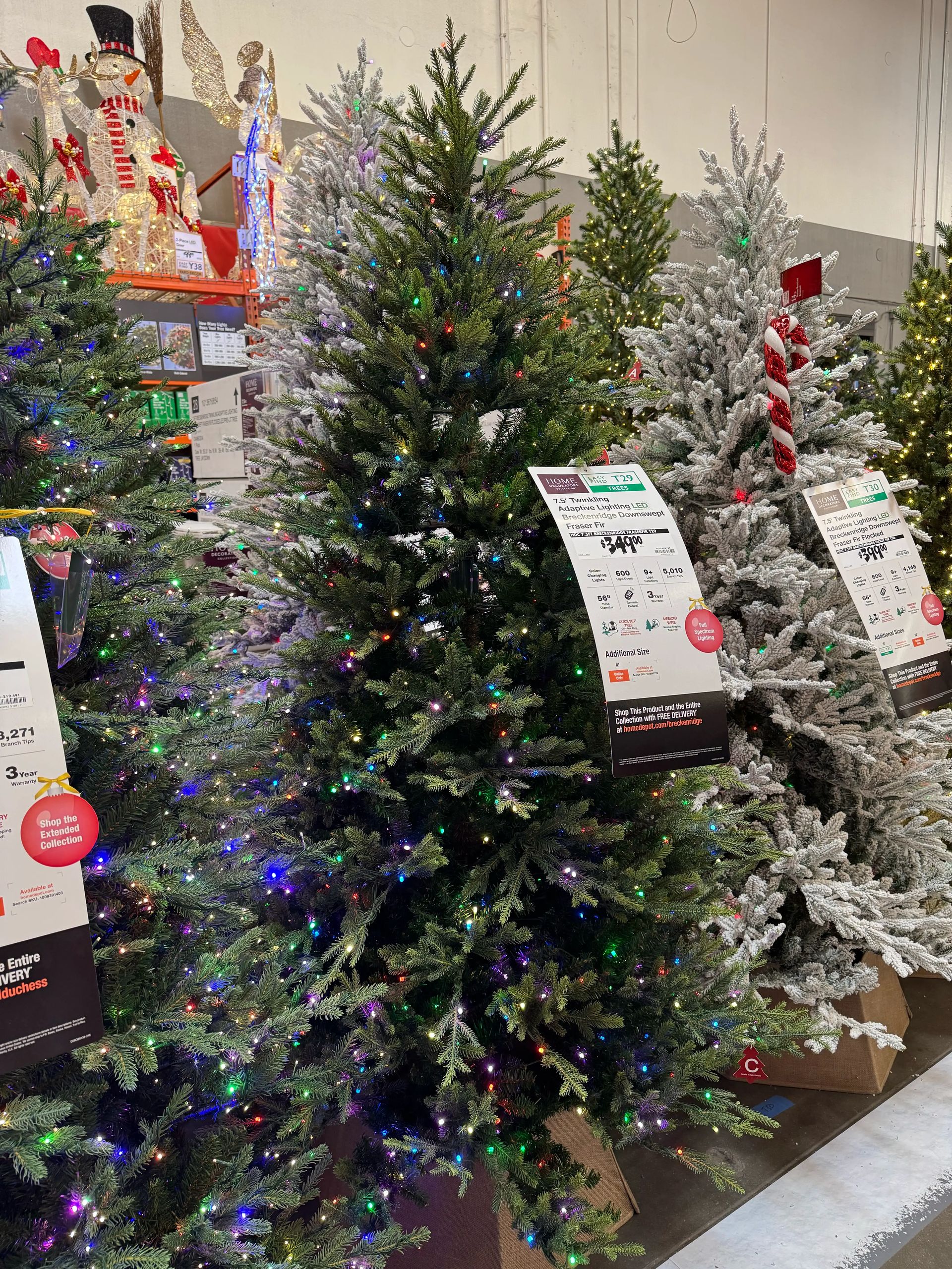 Dense mixed PVC/PE fir with multicolor mini bulbs throughout, full shape with minimal gaps, natural green color