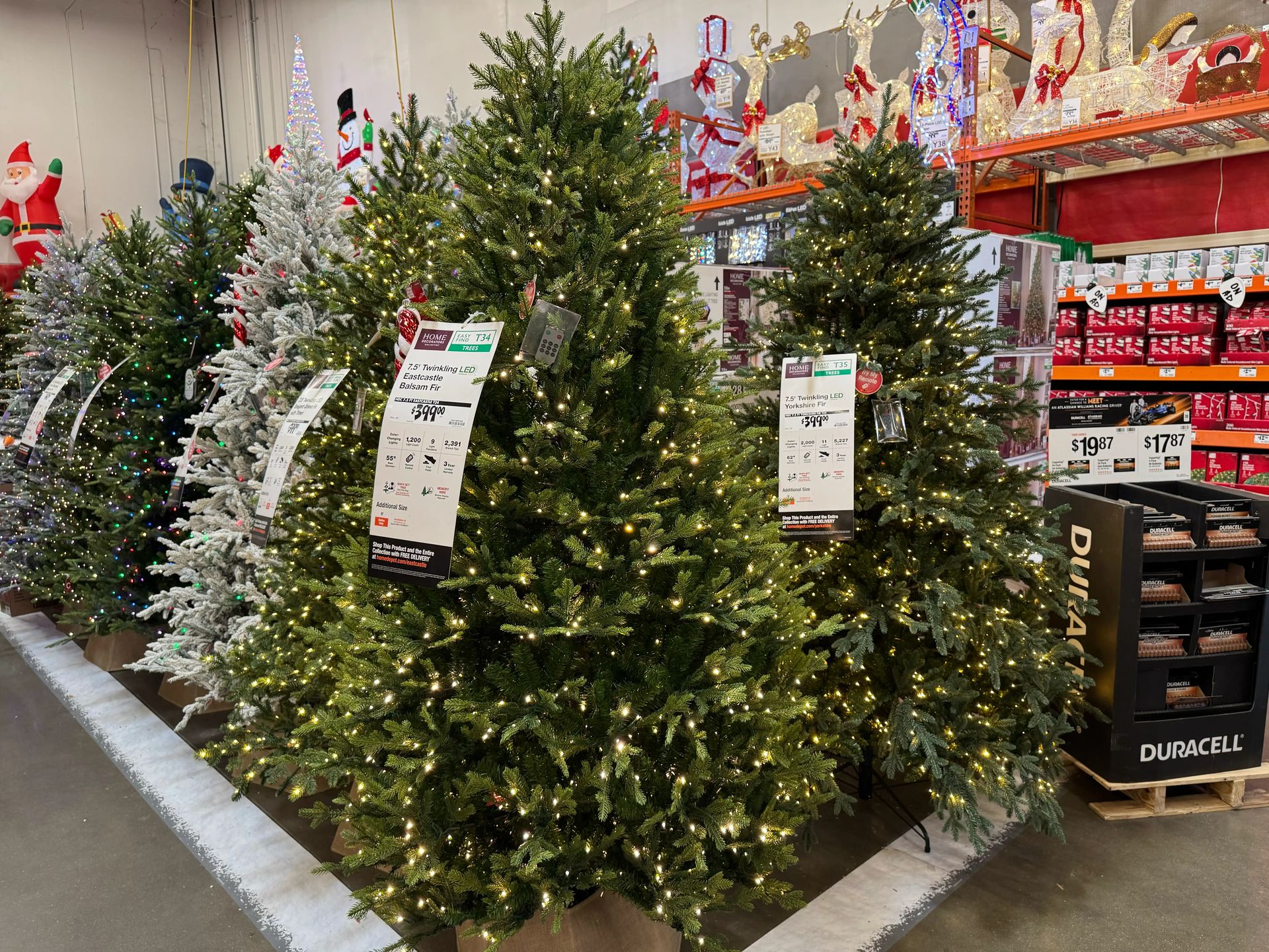 Dense fir-style tree with mixed PVC/PE needles, full shape with minimal gaps, warm white micro LEDs throughout