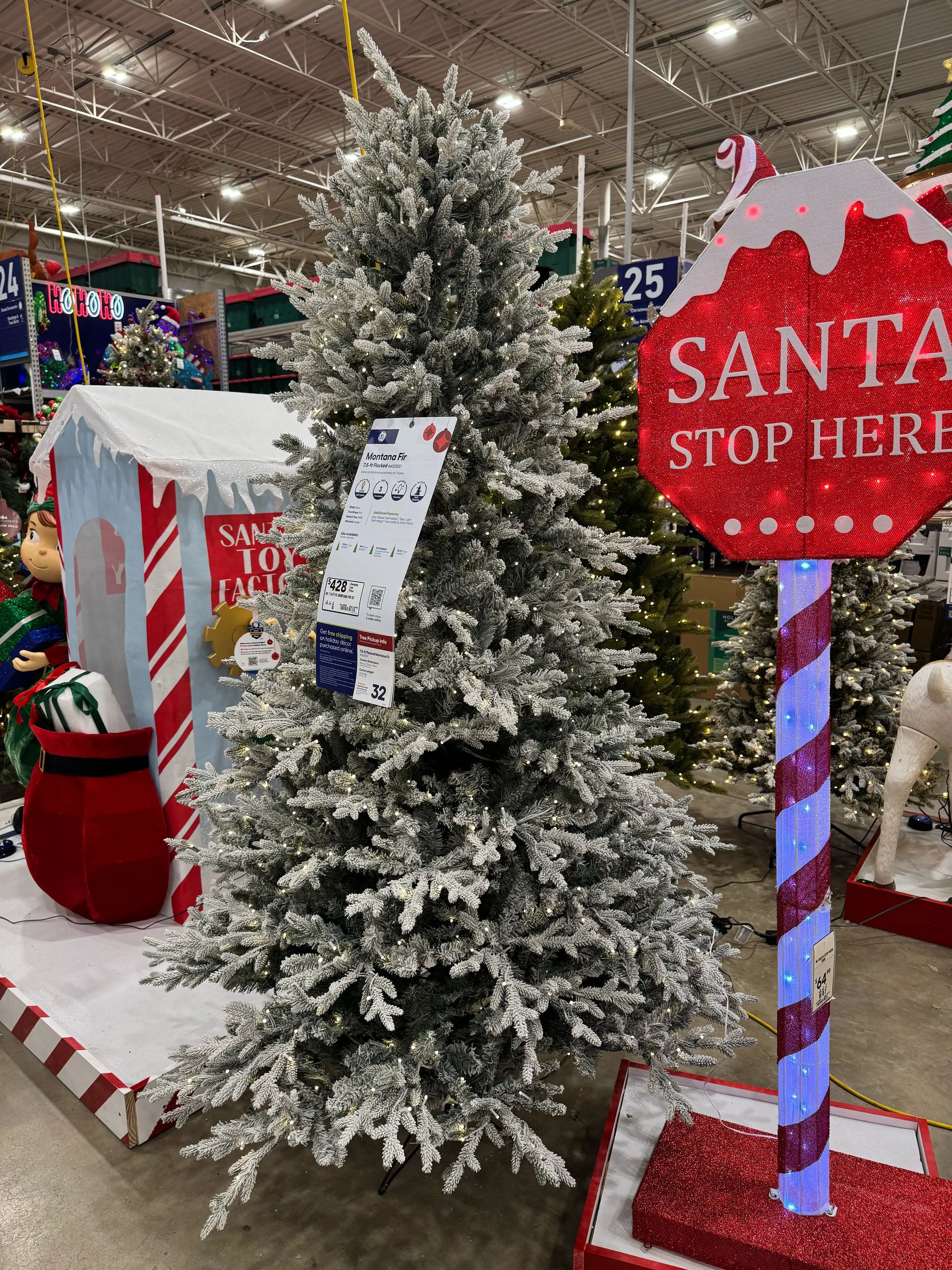 Full fir-style tree with heavily flocked white PVC branches, dense coverage, minimal gaps, unlit display